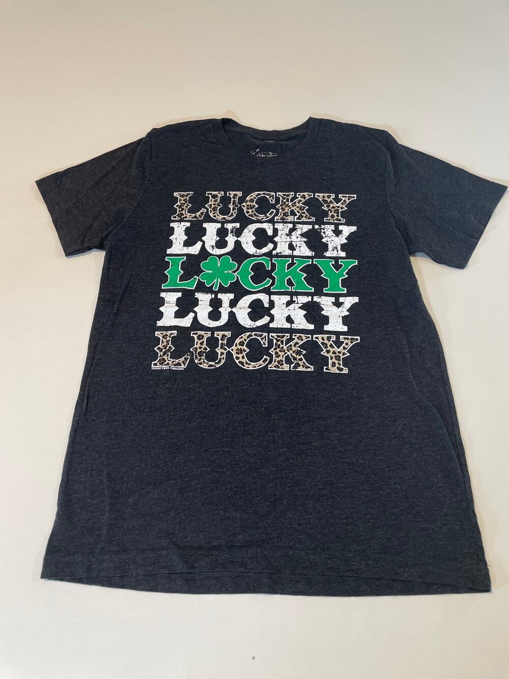 Texas True Threads Lucky Graphic Tee Size M Charcoal Gray Made in USA